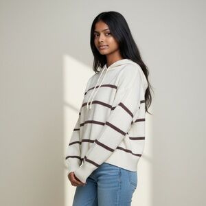 Cotton & Linen Striped Women's Hoodie Sweater